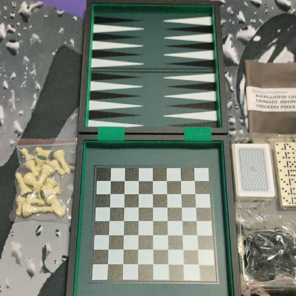 Green and Black Chess and Backgammon Set